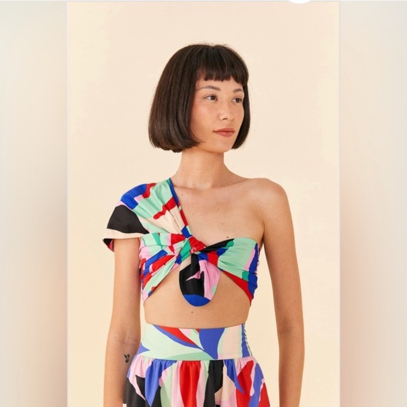 Farm Rio Colorful Monstera Organic Cotton Crop Top - Picture 1 of 7